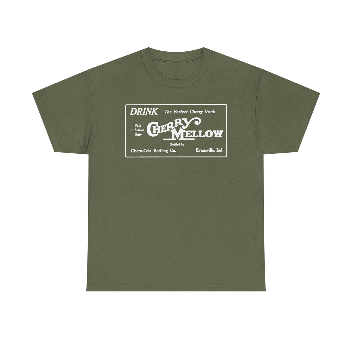 1922 Cherry Mellow Retro Beverage Logo Tee Evansville