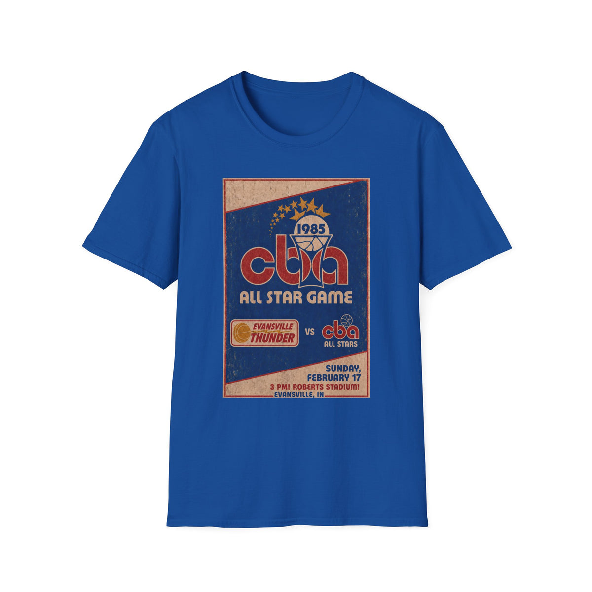 Vintage 1985 CBA All-Star Game T-Shirt — Evansville Thunder vs. CBA All Stars