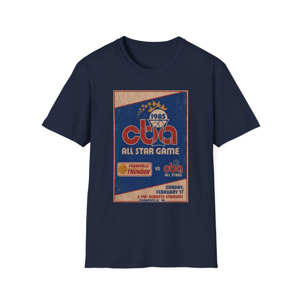 Vintage 1985 CBA All-Star Game T-Shirt — Evansville Thunder vs. CBA All Stars