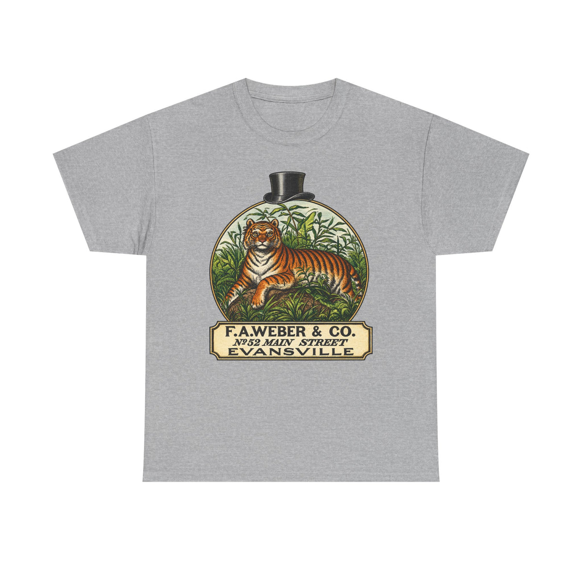 Goofy Tiger Crest Tee —1870 F.A. Weber & Co. Evansville Vintage Logo T-Shirt