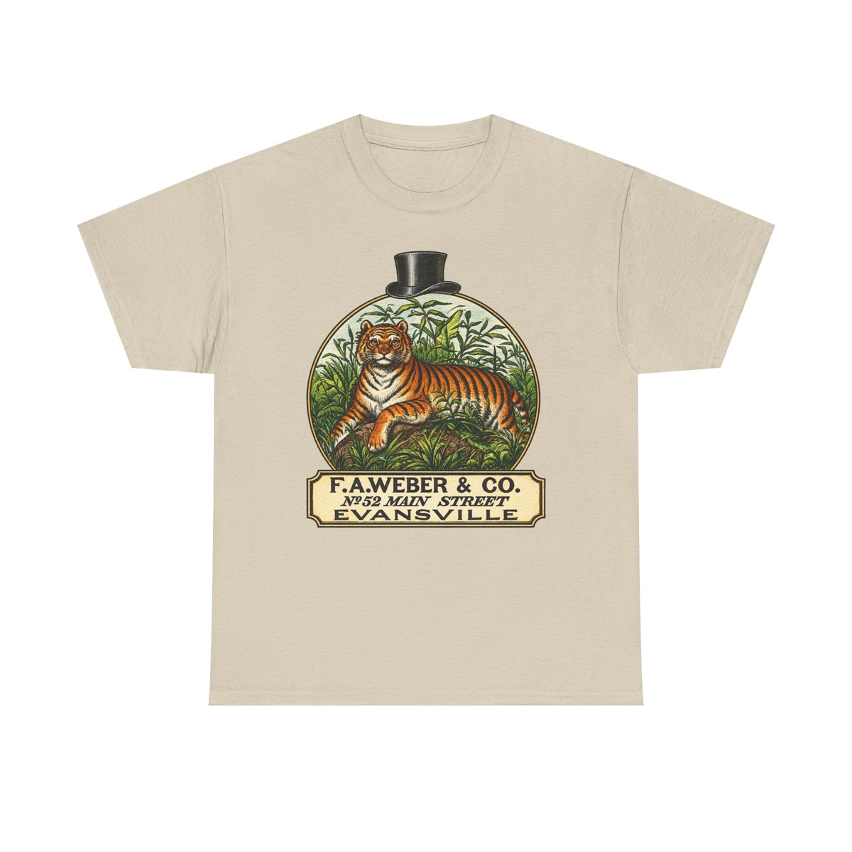 Goofy Tiger Crest Tee —1870 F.A. Weber & Co. Evansville Vintage Logo T-Shirt