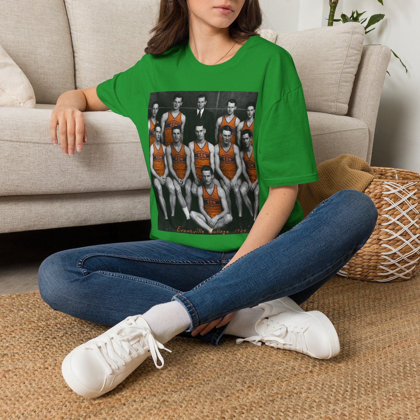 Vintage 1924 Evansville College Basketball Photo T-Shirt