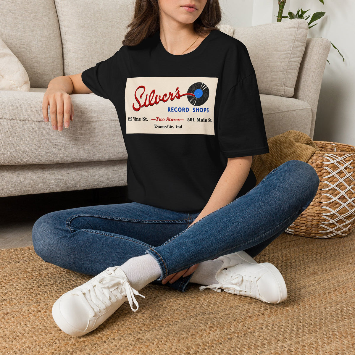 Record Shop T-Shirt — "Silver's Record Shops" Vintage Logo Tee — Evansville, Indiana