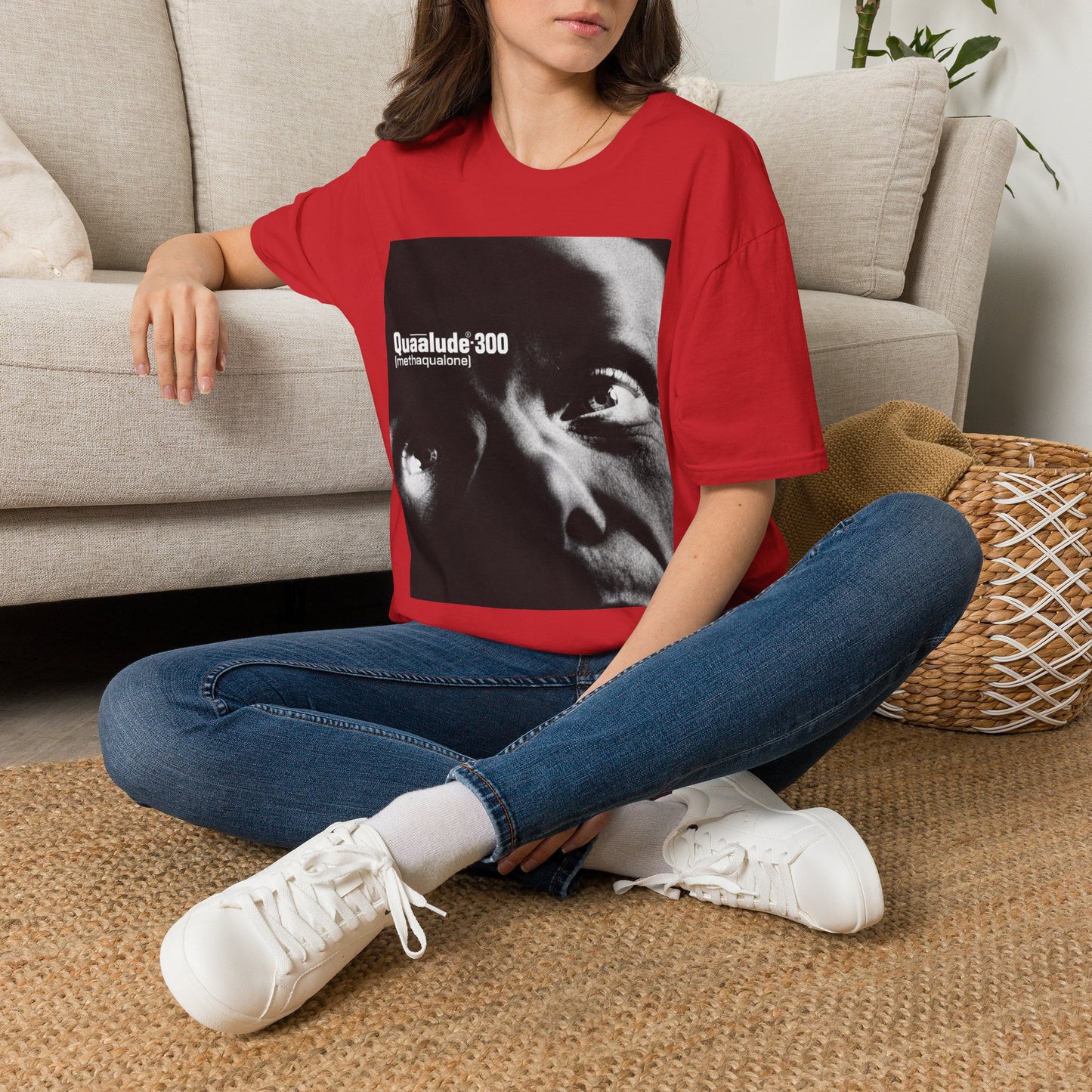 Quaalude 300 Graphic Tee — Retro Black & White Drug Label Design