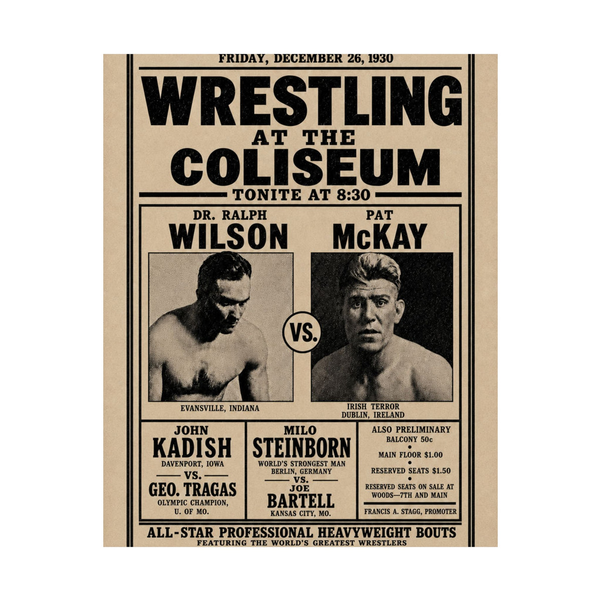 Vintage 'Wrestling at the Coliseum' Matte Poster
