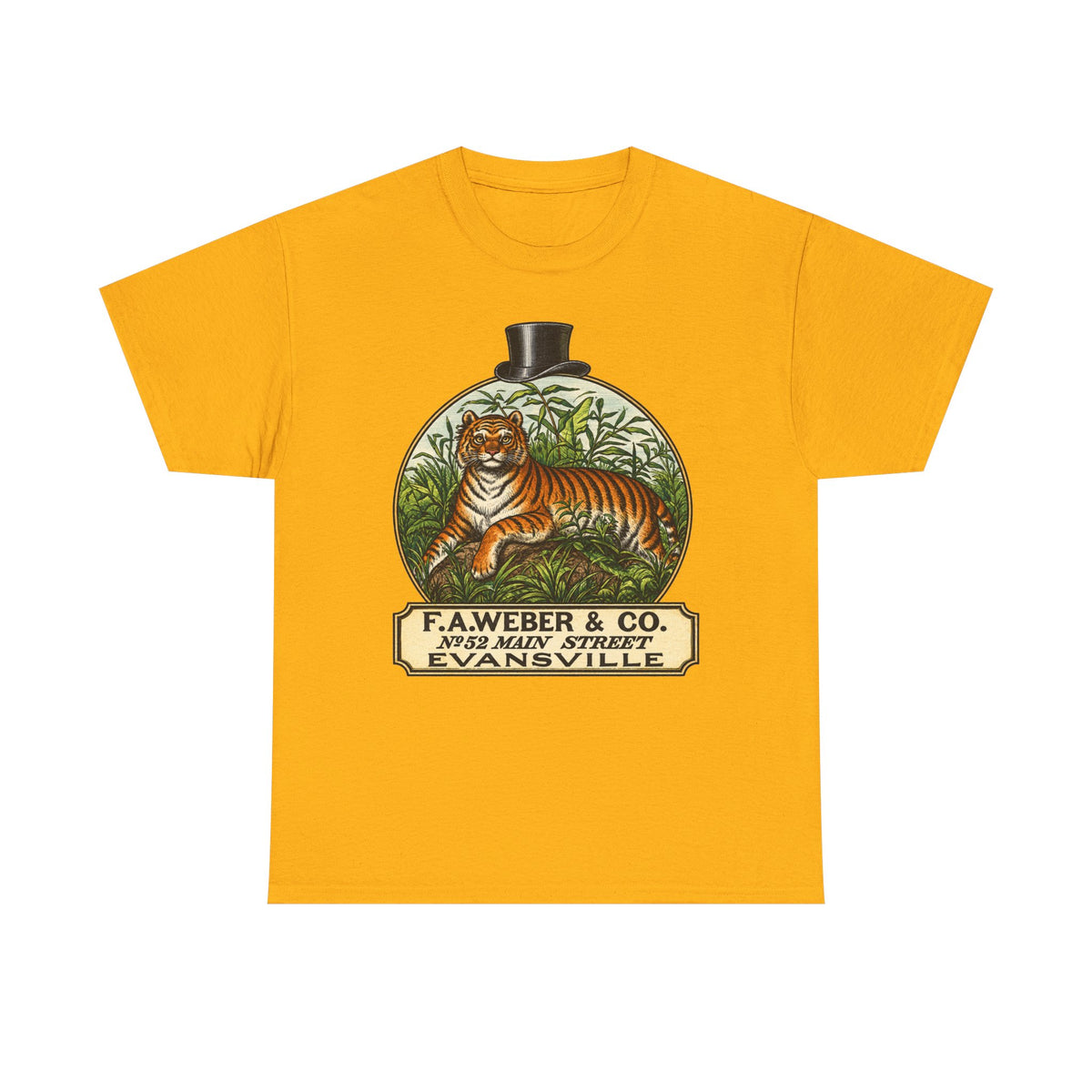 Goofy Tiger Crest Tee —1870 F.A. Weber & Co. Evansville Vintage Logo T-Shirt
