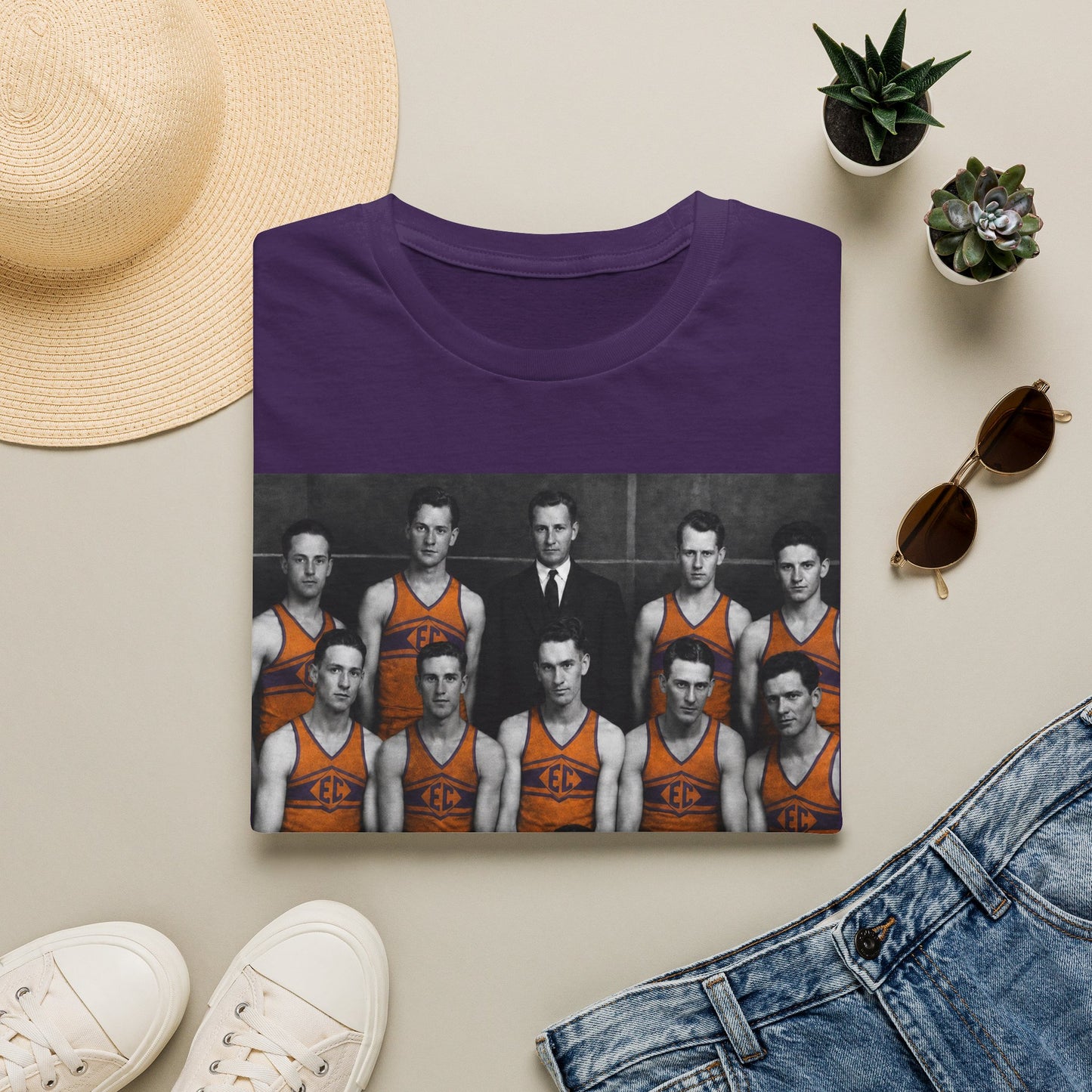 Vintage 1924 Evansville College Basketball Photo T-Shirt