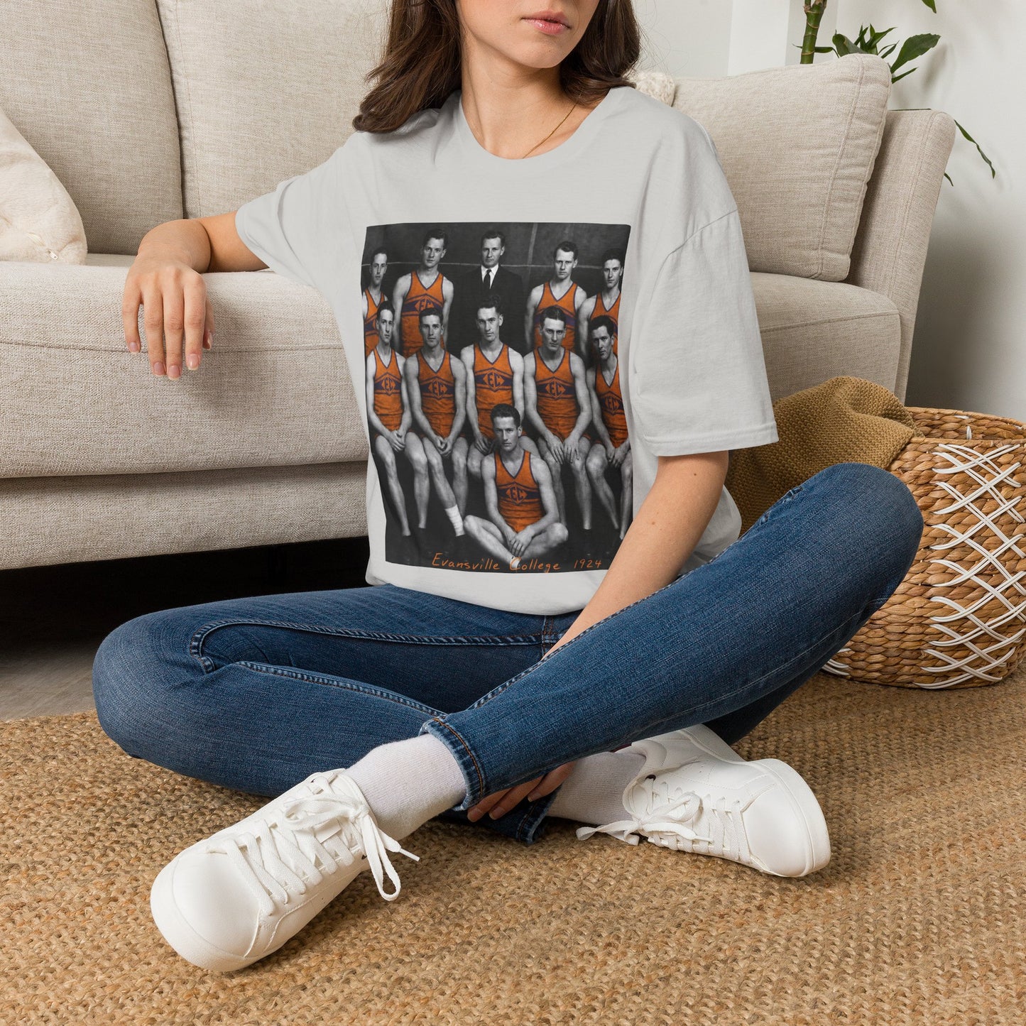 Vintage 1924 Evansville College Basketball Photo T-Shirt