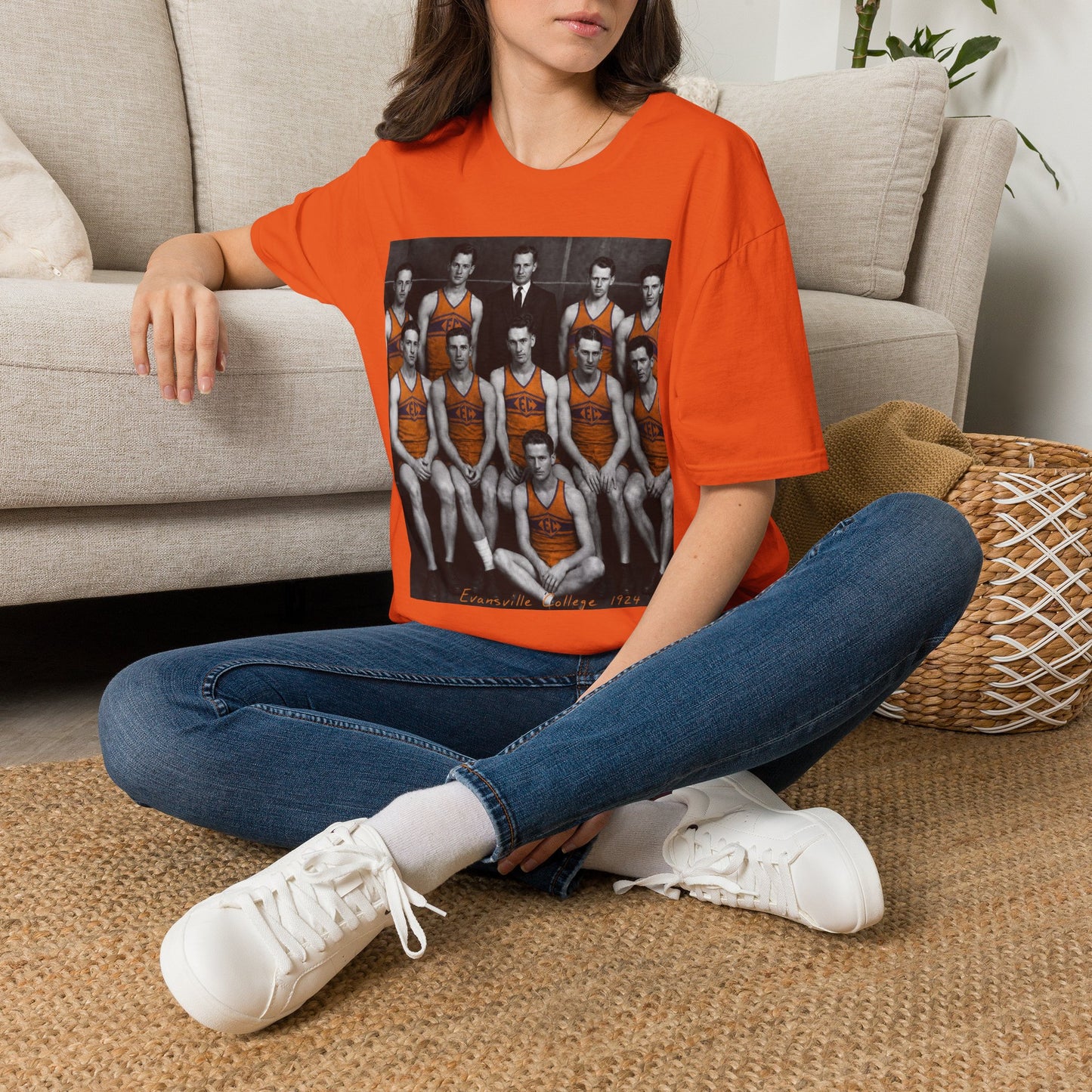 Vintage 1924 Evansville College Basketball Photo T-Shirt