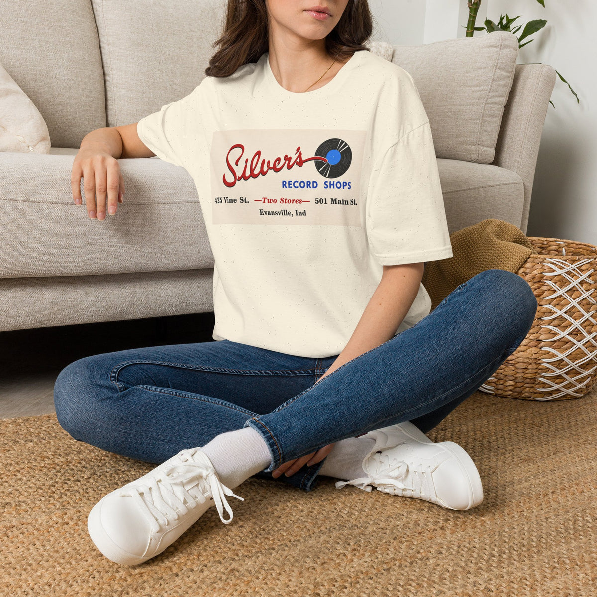 Record Shop T-Shirt — "Silver's Record Shops" Vintage Logo Tee — Evansville, Indiana