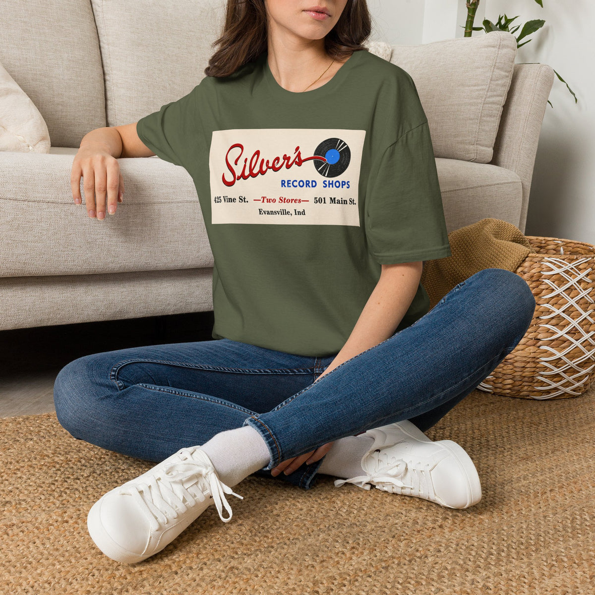 Record Shop T-Shirt — "Silver's Record Shops" Vintage Logo Tee — Evansville, Indiana
