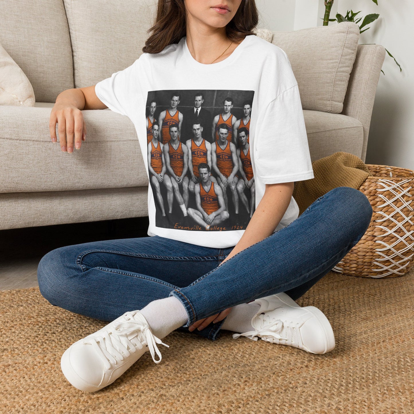 Vintage 1924 Evansville College Basketball Photo T-Shirt