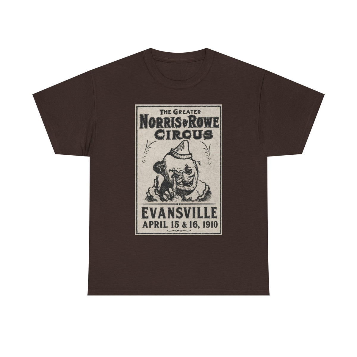 Vintage Circus T‑Shirt — The Greater Norris & Rowe Circus Evansville 1910 Poster Tee