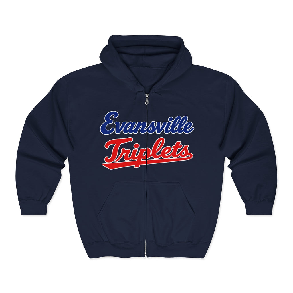 Evansville Triplets Full-Zip Hoodie — Vintage Script Team Jacket