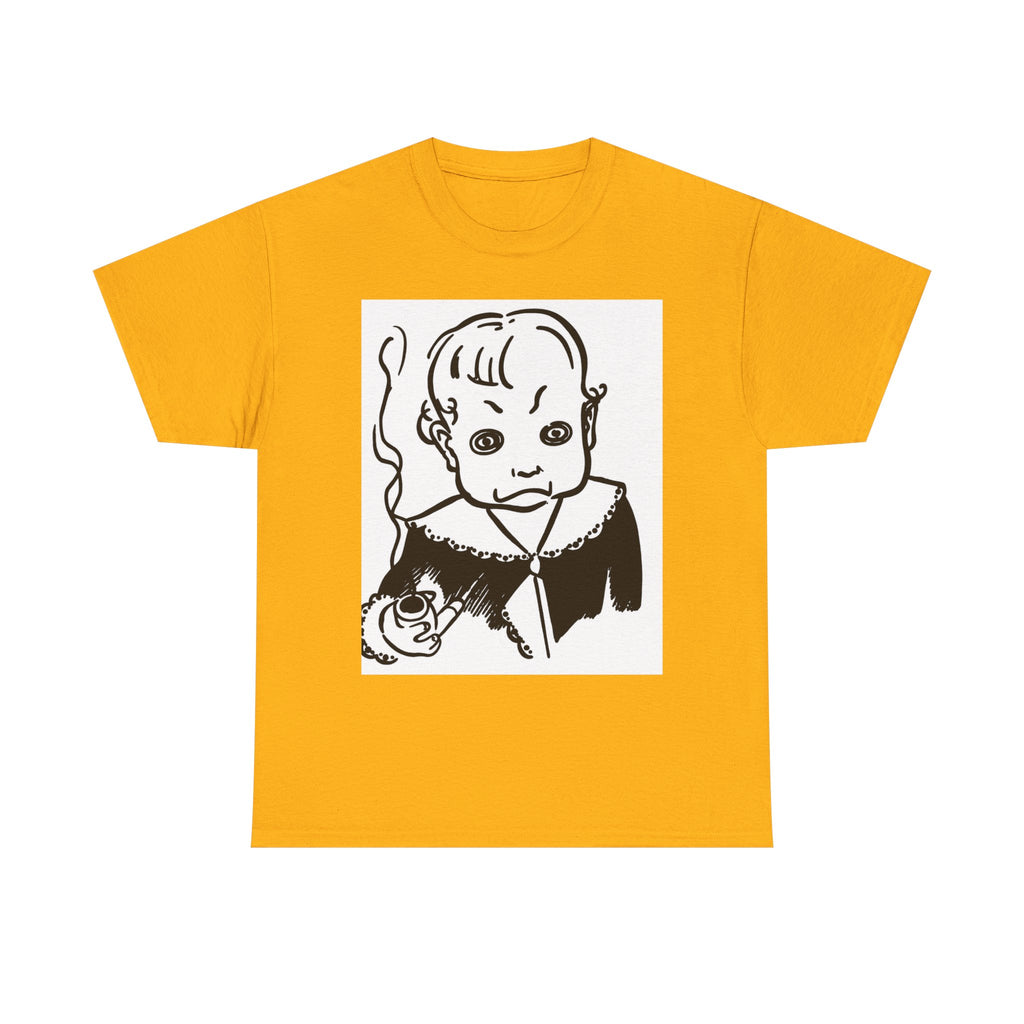 Real King Lud Tobacco Ad- Creepy Baby Smoking Graphic Tee — Retro Horror Illustration T-Shirt