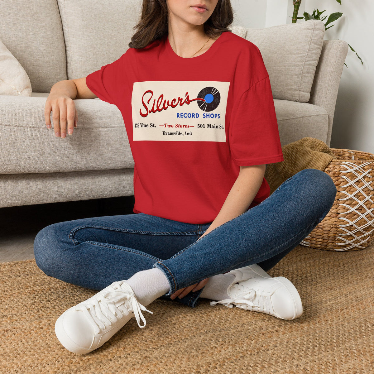 Record Shop T-Shirt — "Silver's Record Shops" Vintage Logo Tee — Evansville, Indiana