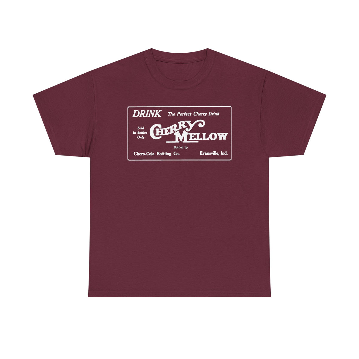1922 Cherry Mellow Retro Beverage Logo Tee Evansville