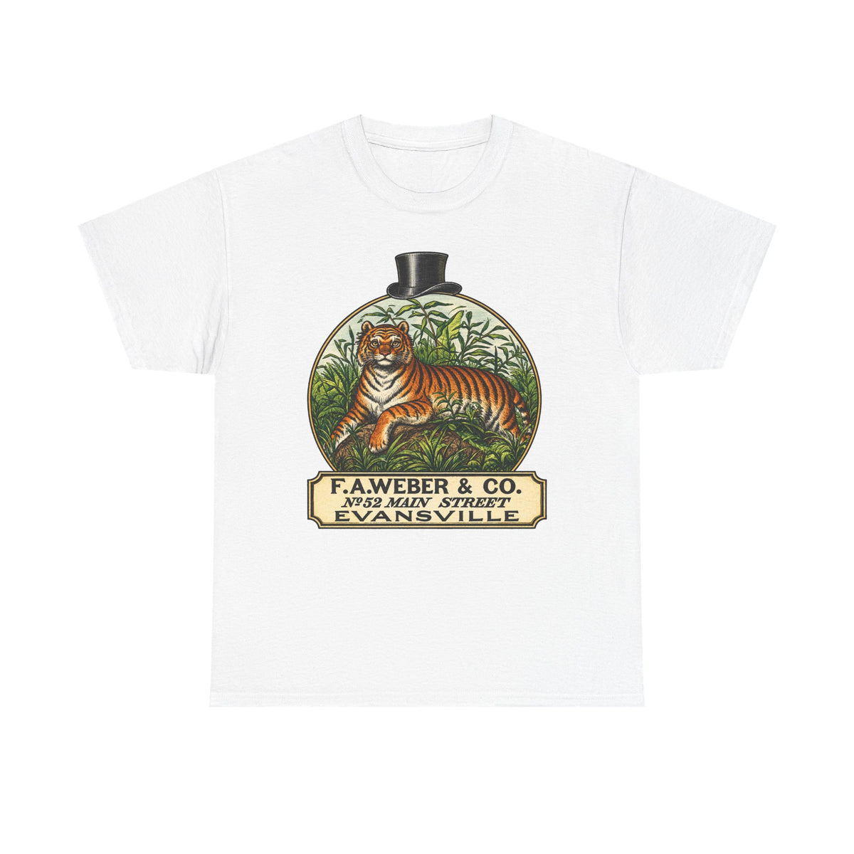 Goofy Tiger Crest Tee —1870 F.A. Weber & Co. Evansville Vintage Logo T-Shirt