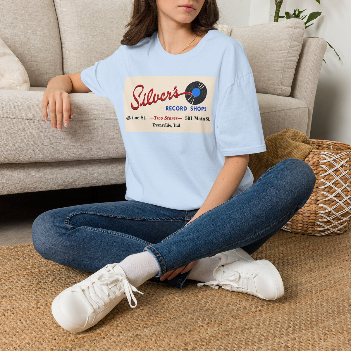 Record Shop T-Shirt — "Silver's Record Shops" Vintage Logo Tee — Evansville, Indiana