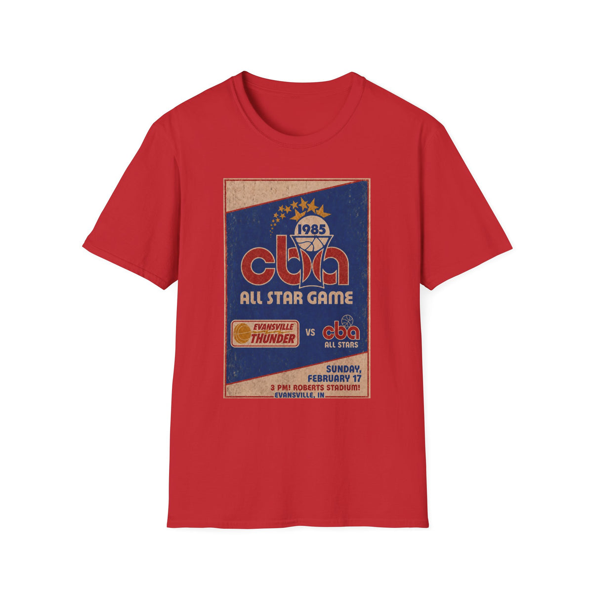 Vintage 1985 CBA All-Star Game T-Shirt — Evansville Thunder vs. CBA All Stars