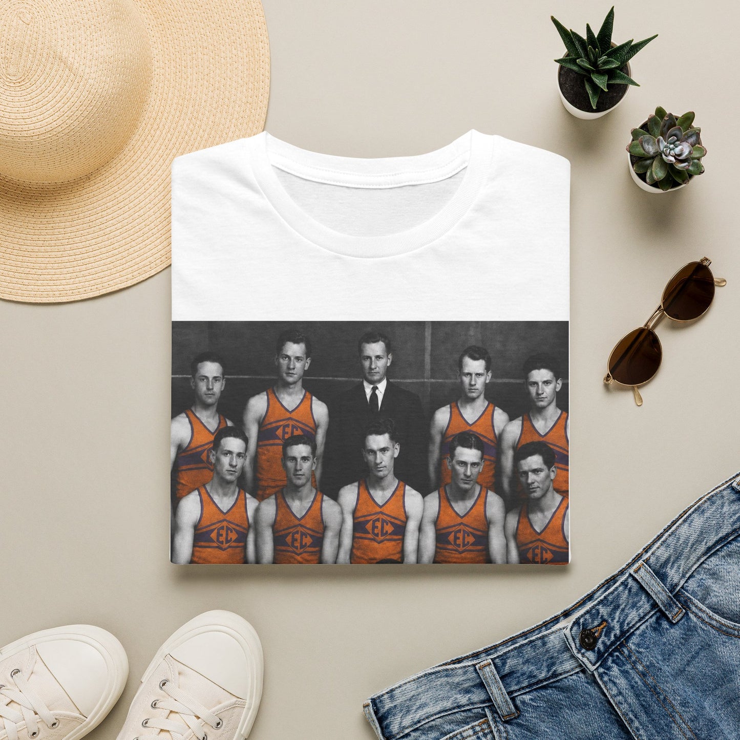 Vintage 1924 Evansville College Basketball Photo T-Shirt