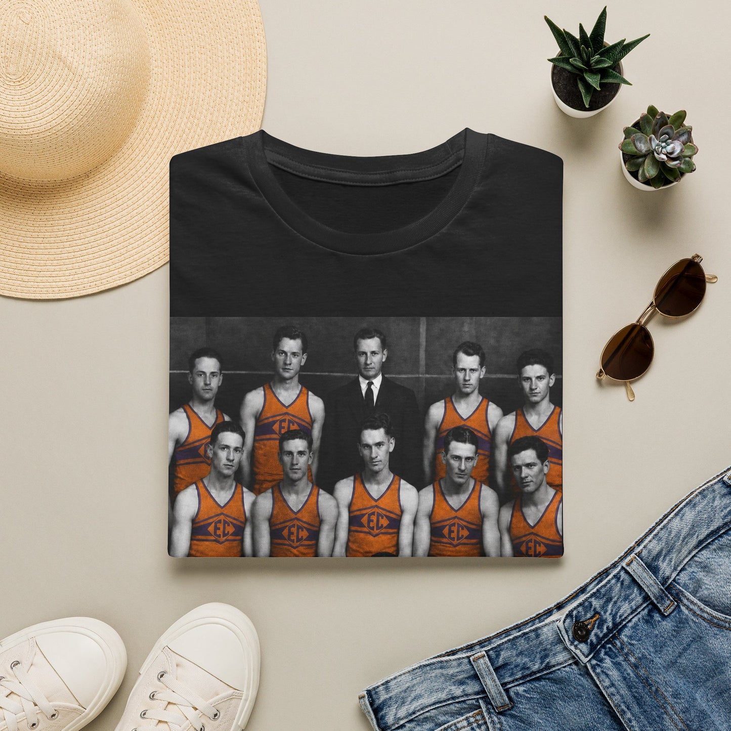 Vintage 1924 Evansville College Basketball Photo T-Shirt
