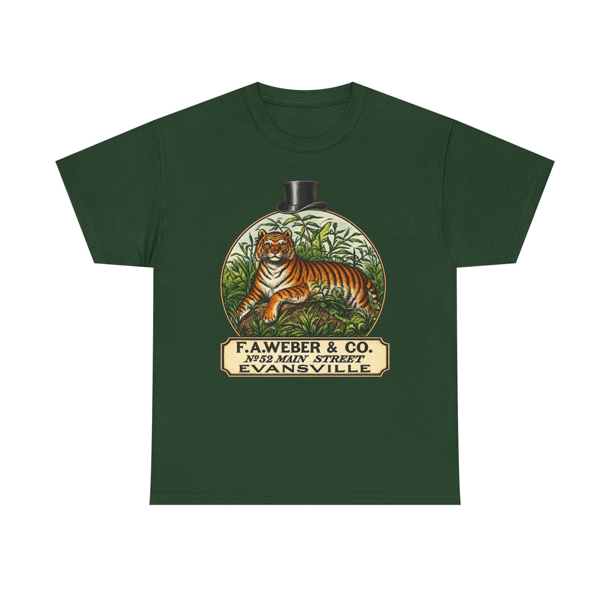 Goofy Tiger Crest Tee —1870 F.A. Weber & Co. Evansville Vintage Logo T-Shirt