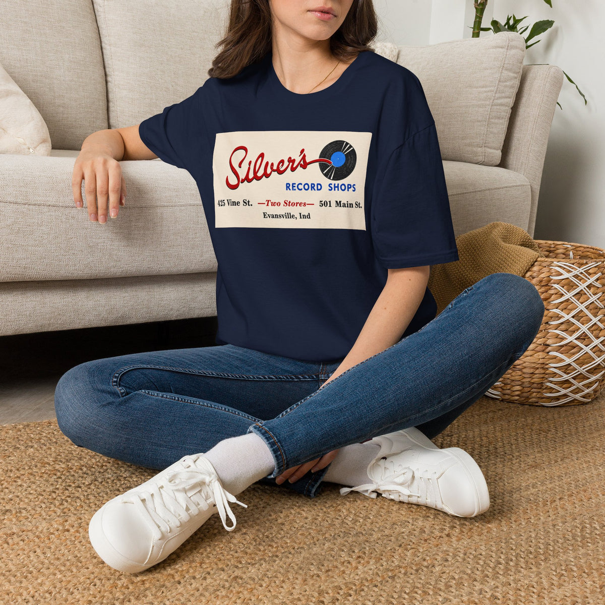 Record Shop T-Shirt — "Silver's Record Shops" Vintage Logo Tee — Evansville, Indiana