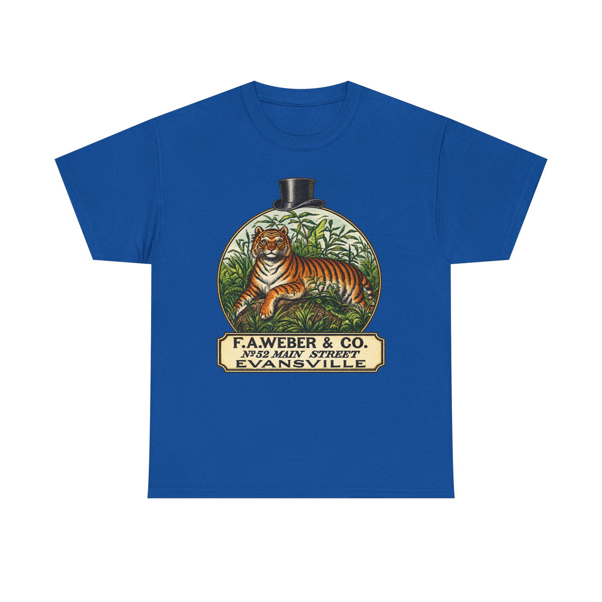 Goofy Tiger Crest Tee —1870 F.A. Weber & Co. Evansville Vintage Logo T-Shirt