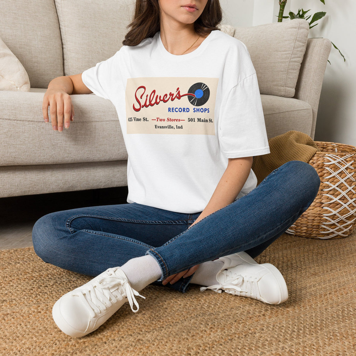 Record Shop T-Shirt — "Silver's Record Shops" Vintage Logo Tee — Evansville, Indiana