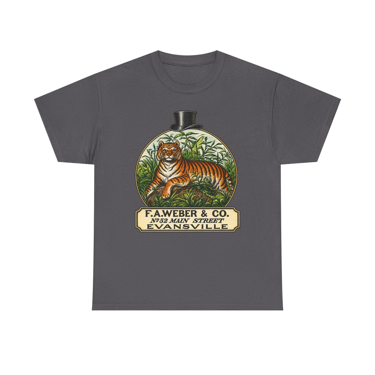 Goofy Tiger Crest Tee —1870 F.A. Weber & Co. Evansville Vintage Logo T-Shirt
