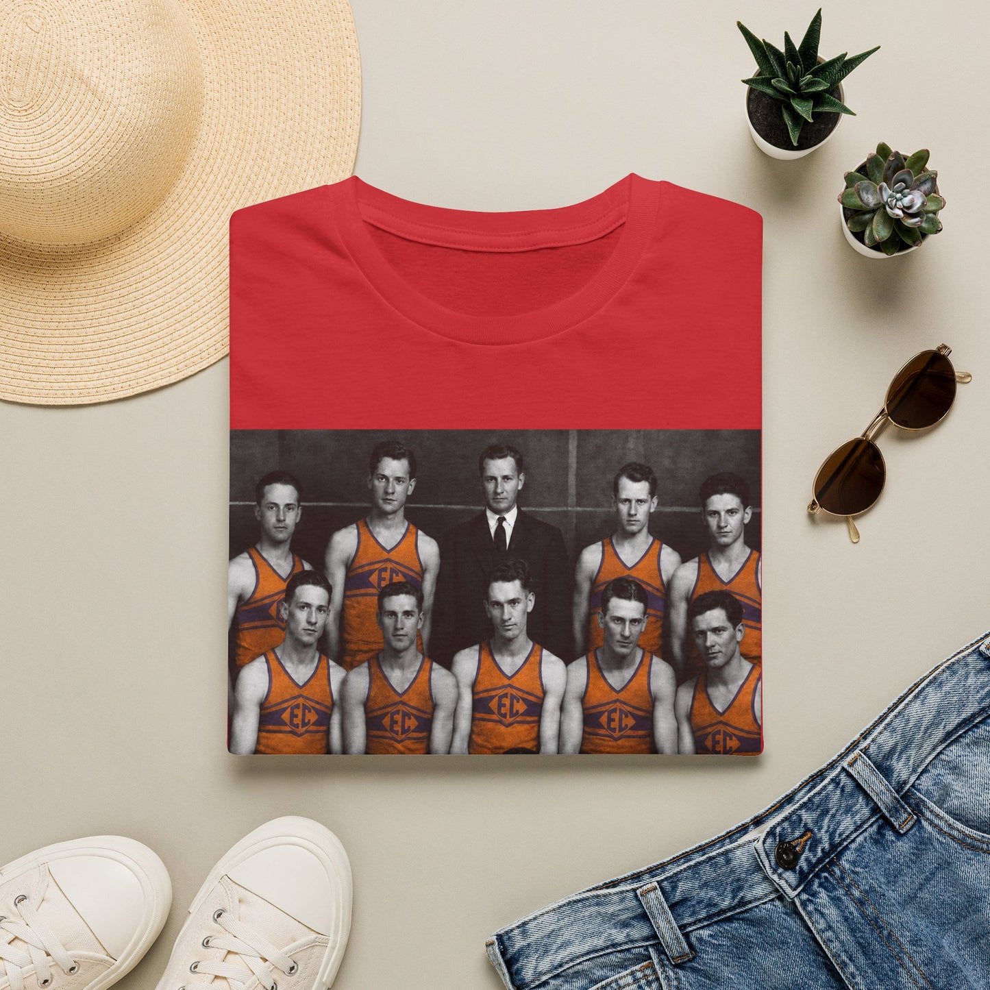 Vintage 1924 Evansville College Basketball Photo T-Shirt