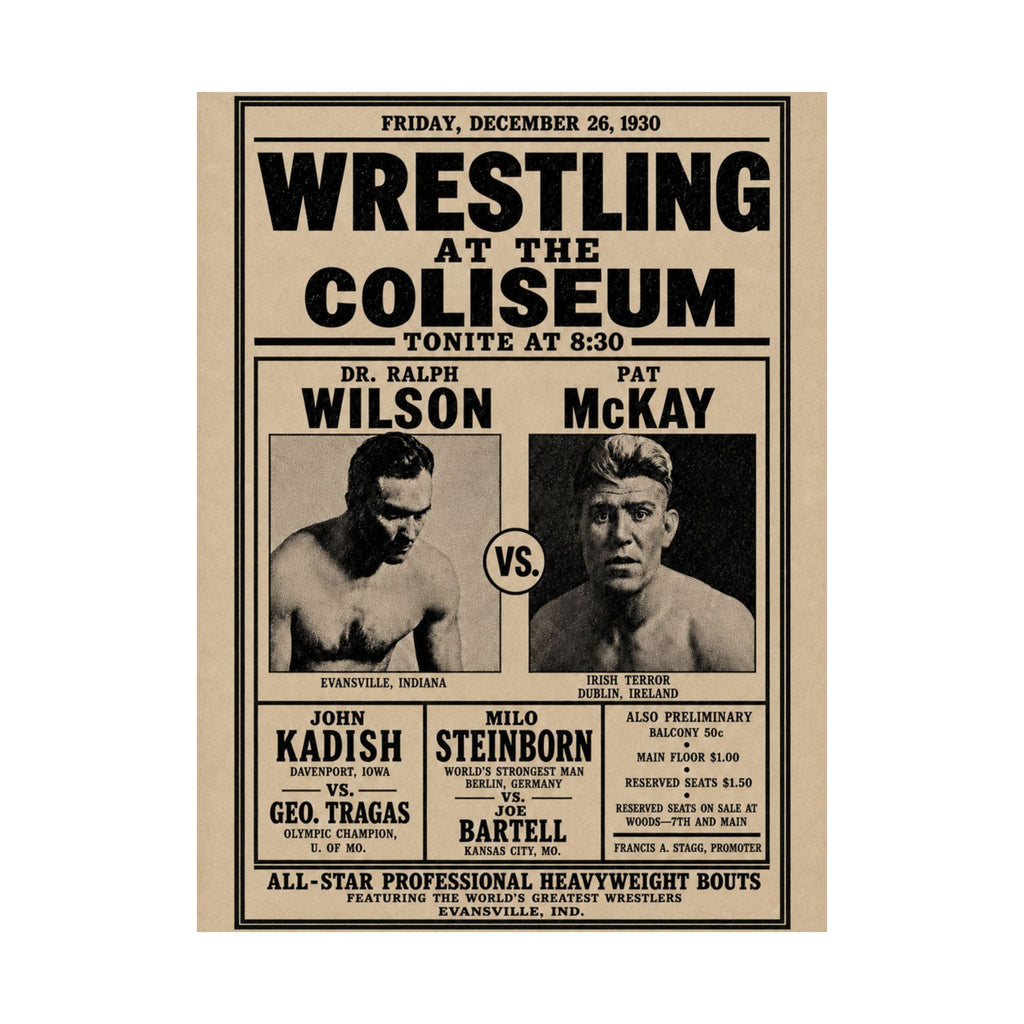 Vintage 'Wrestling at the Coliseum' Matte Poster