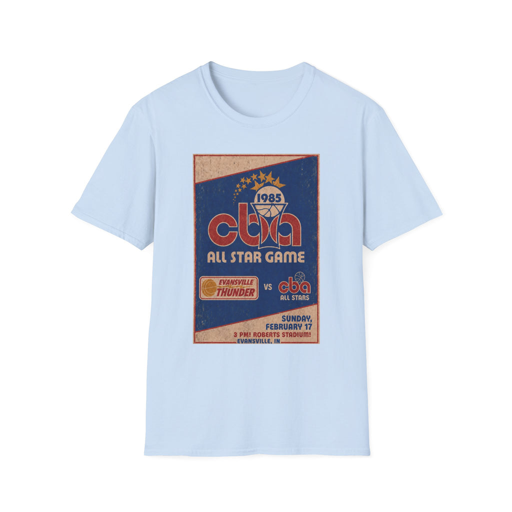 Vintage 1985 CBA All-Star Game T-Shirt — Evansville Thunder vs. CBA All Stars