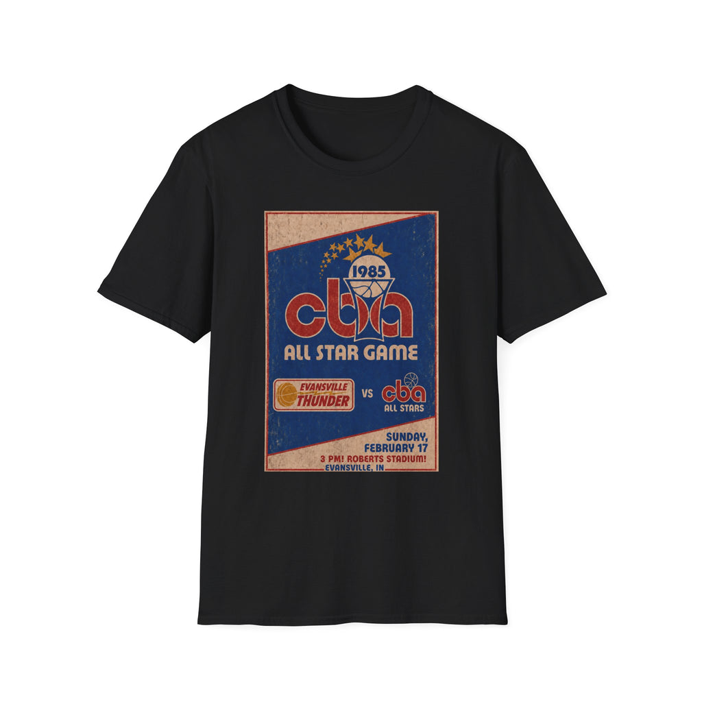 Vintage 1985 CBA All-Star Game T-Shirt — Evansville Thunder vs. CBA All Stars