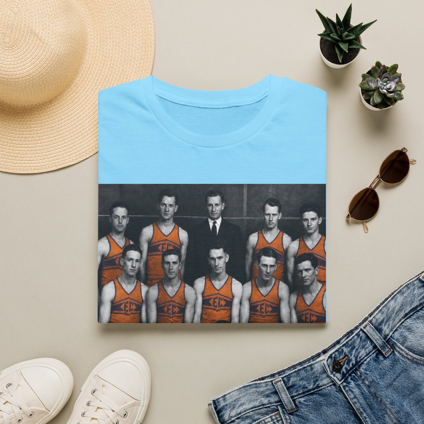Vintage 1924 Evansville College Basketball Photo T-Shirt