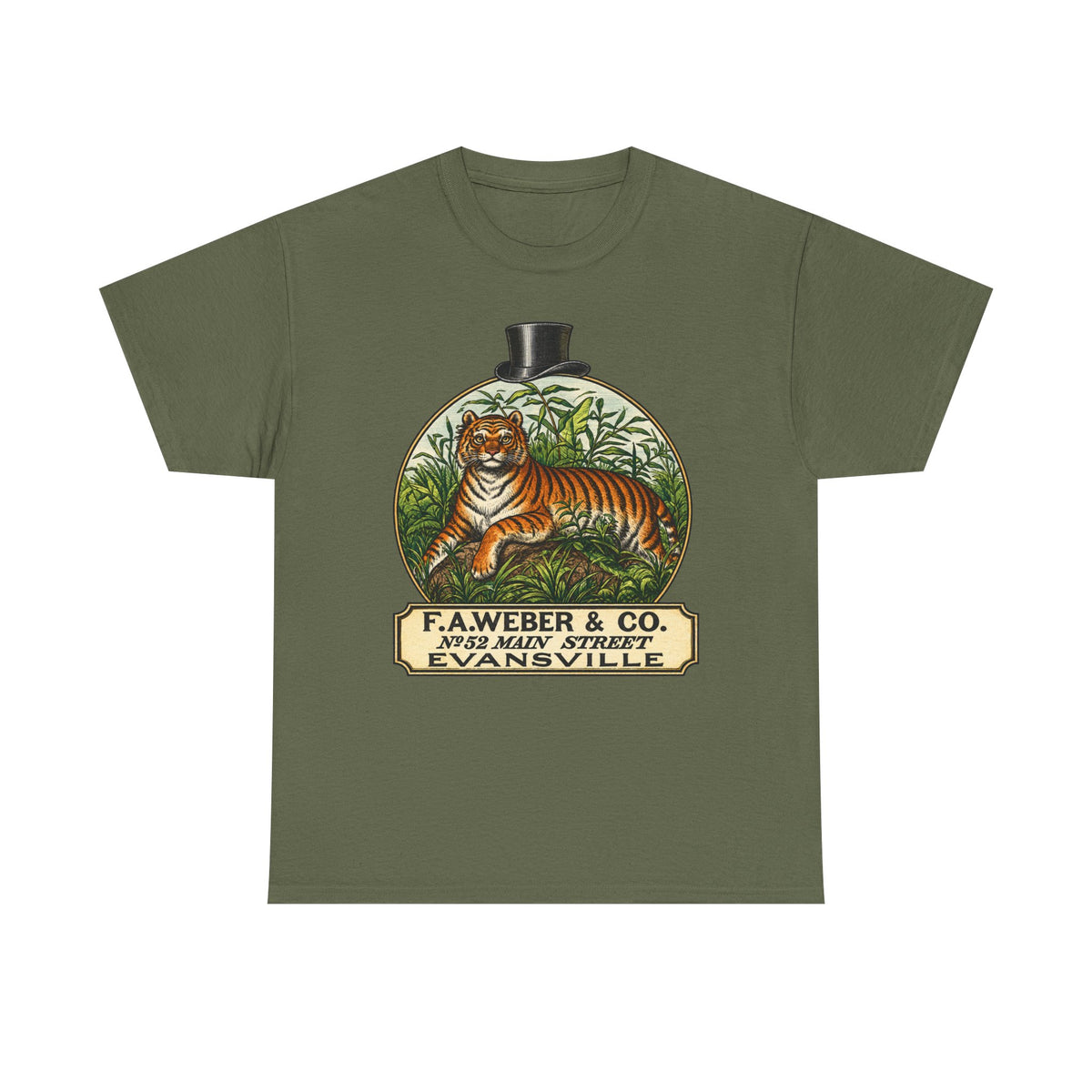 Goofy Tiger Crest Tee —1870 F.A. Weber & Co. Evansville Vintage Logo T-Shirt