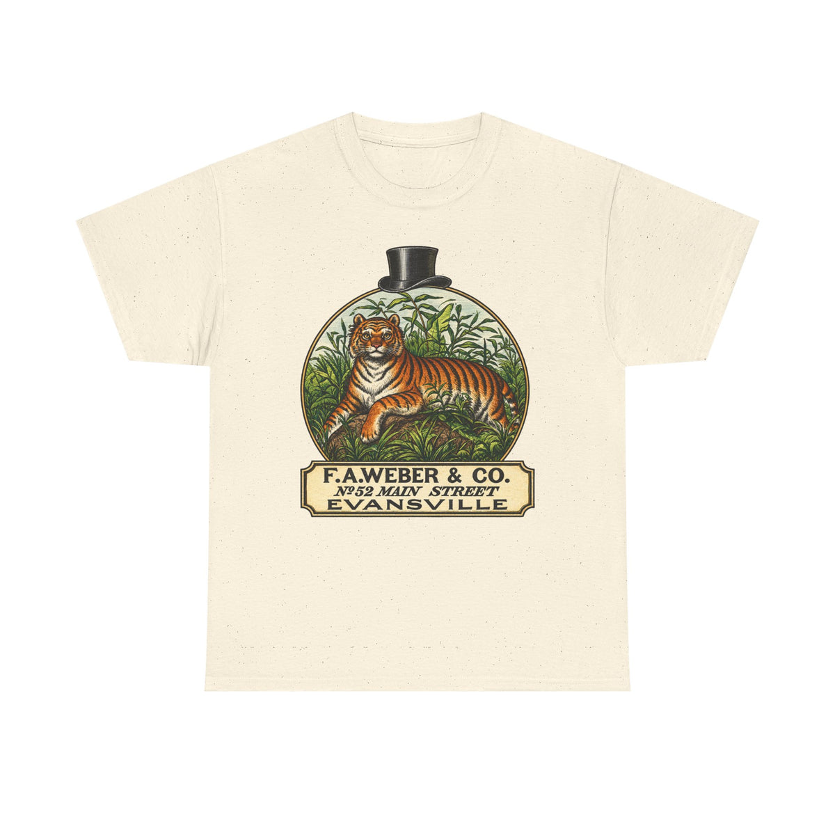 Goofy Tiger Crest Tee —1870 F.A. Weber & Co. Evansville Vintage Logo T-Shirt