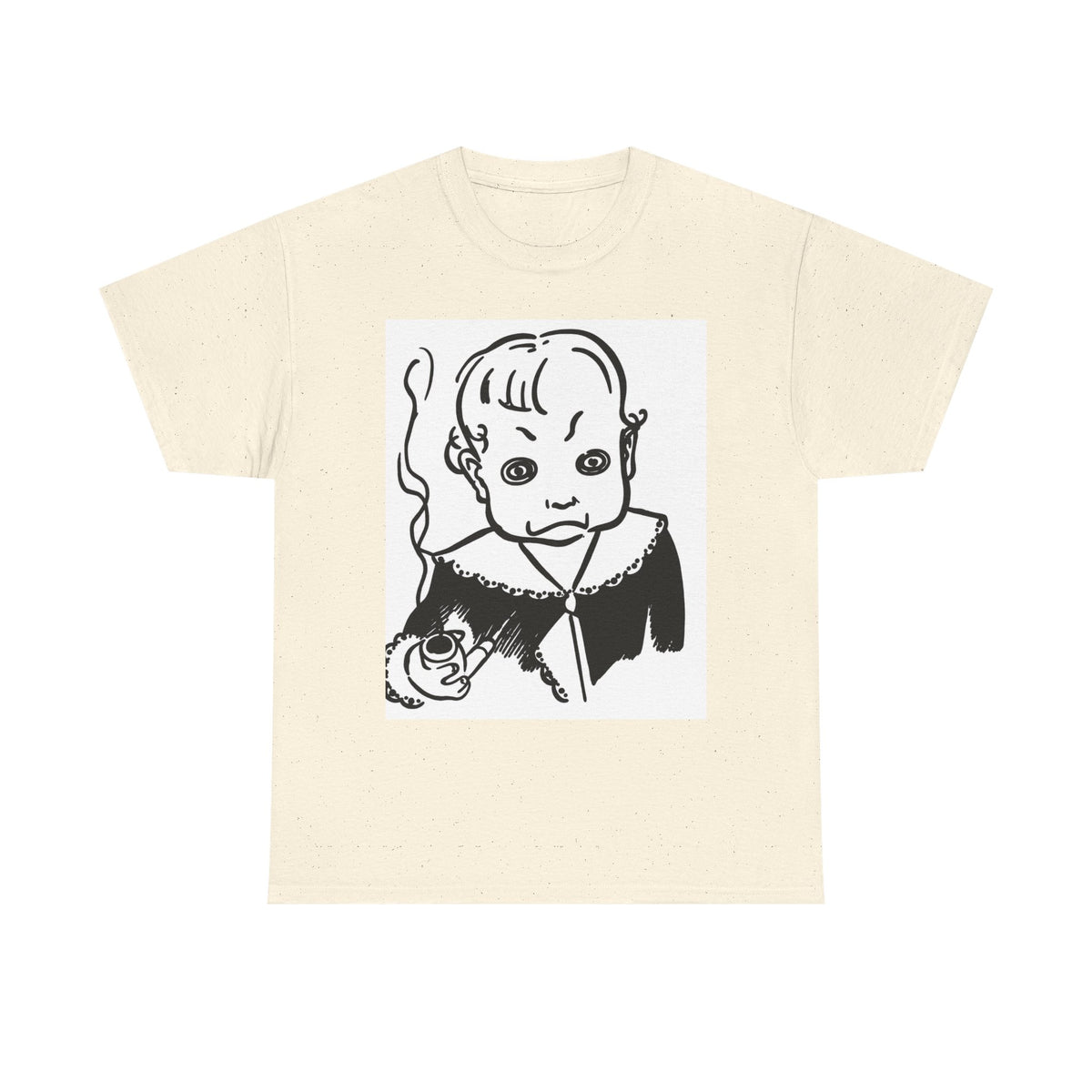 Real King Lud Tobacco Ad- Creepy Baby Smoking Graphic Tee — Retro Horror Illustration T-Shirt