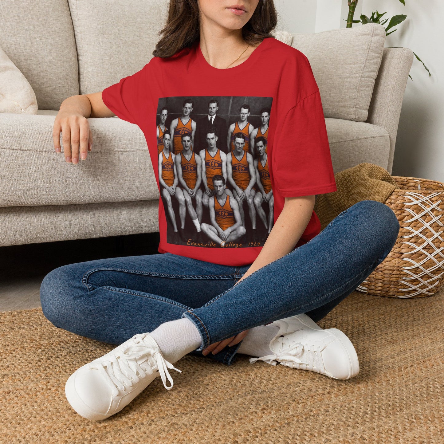Vintage 1924 Evansville College Basketball Photo T-Shirt