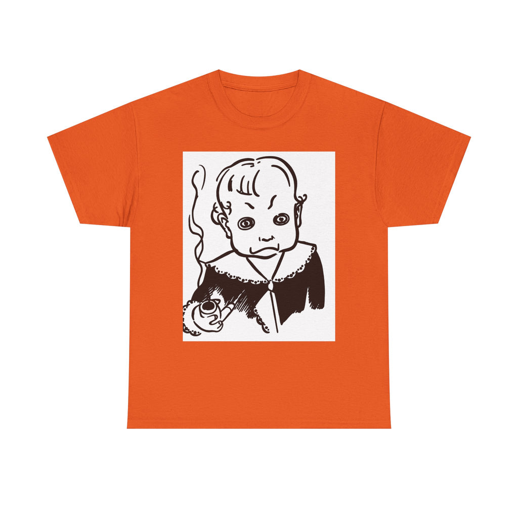 Real King Lud Tobacco Ad- Creepy Baby Smoking Graphic Tee — Retro Horror Illustration T-Shirt