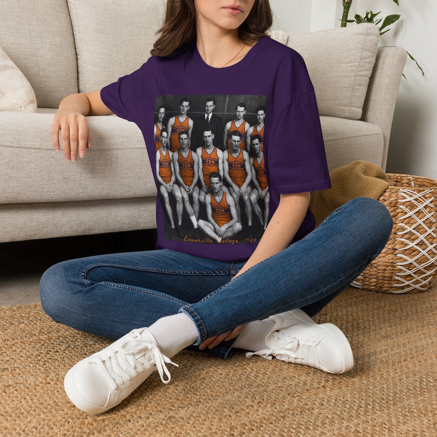 Vintage 1924 Evansville College Basketball Photo T-Shirt